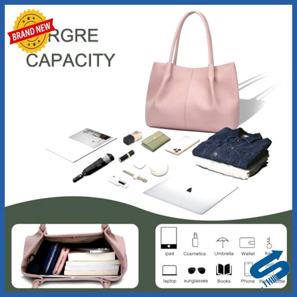 Large Vegan Leather Tote Bag for Women with Laptop Compartment Travel Purse - Picture 6 of 7